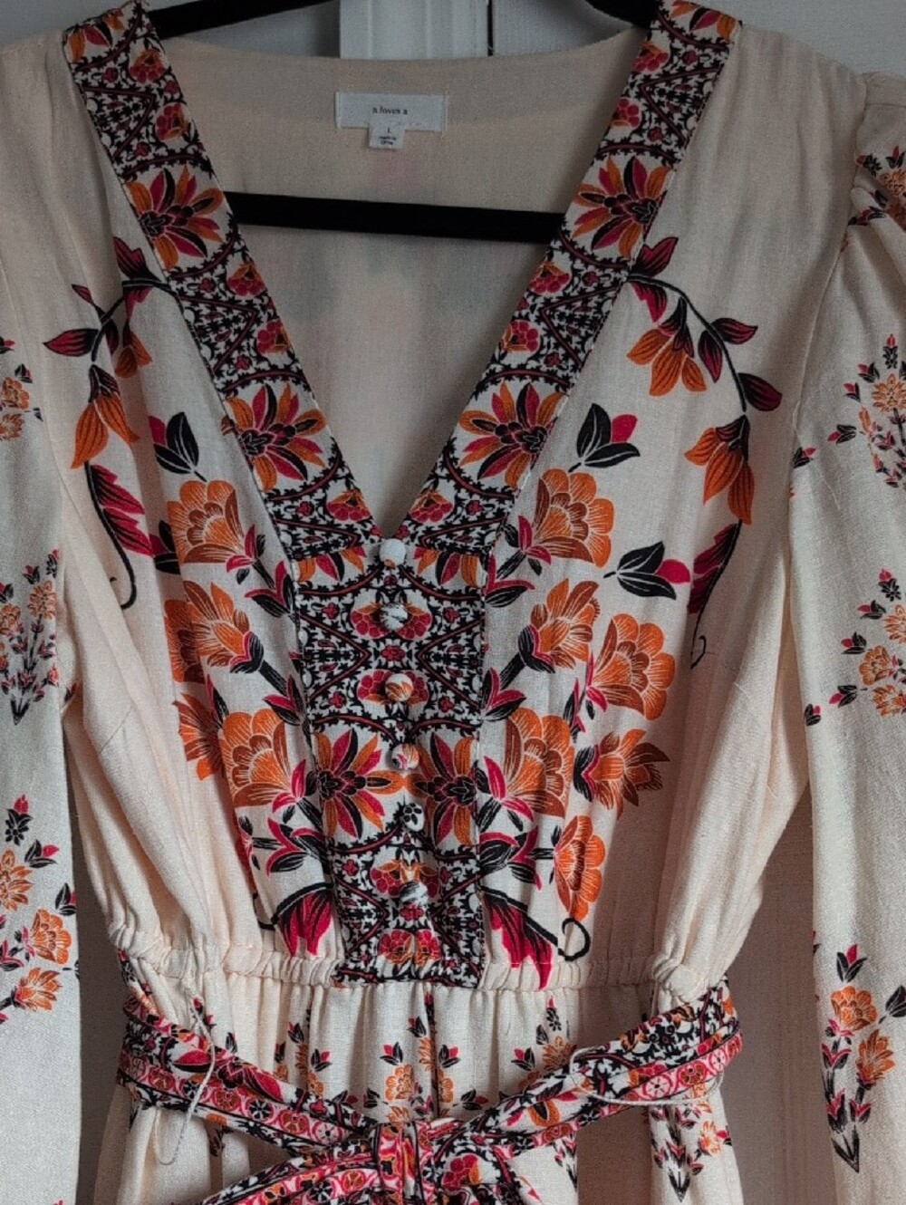 A Loves A Bohemian Embroidered V-Neck Maxi Dress in Cream and Orange - Picture 3 of 5